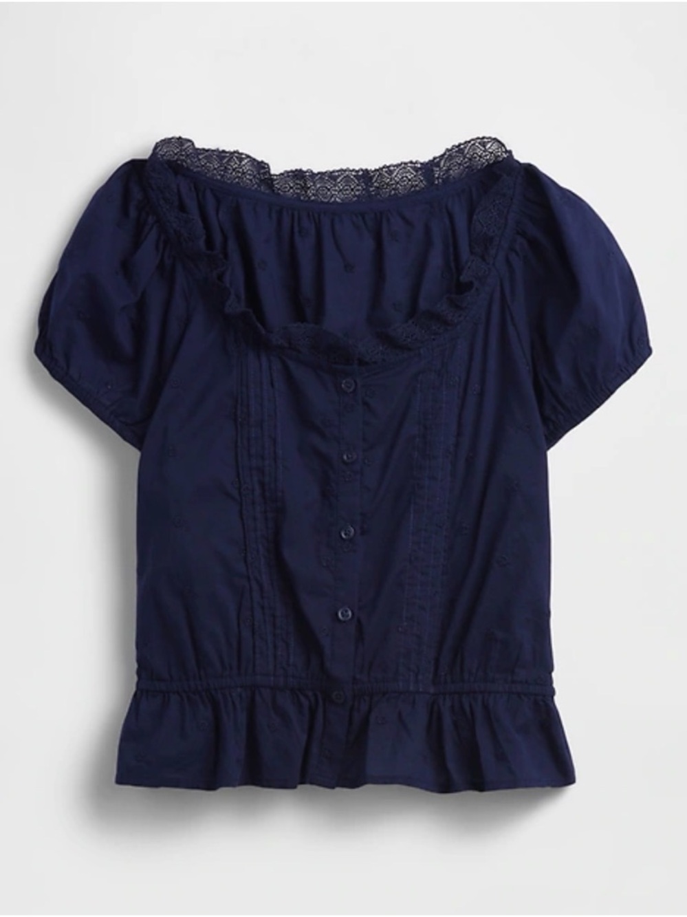Navy Blue Cap-Sleeve Pintuck Top